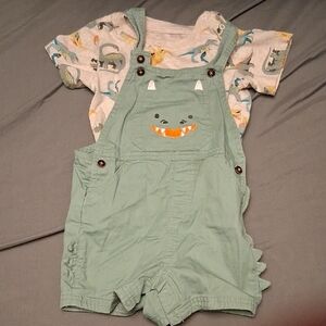 Kids Green Dinosaur Overalls